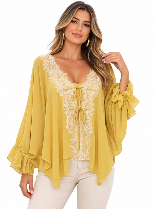 Isabella — Blusa de Encaje y Lazo
