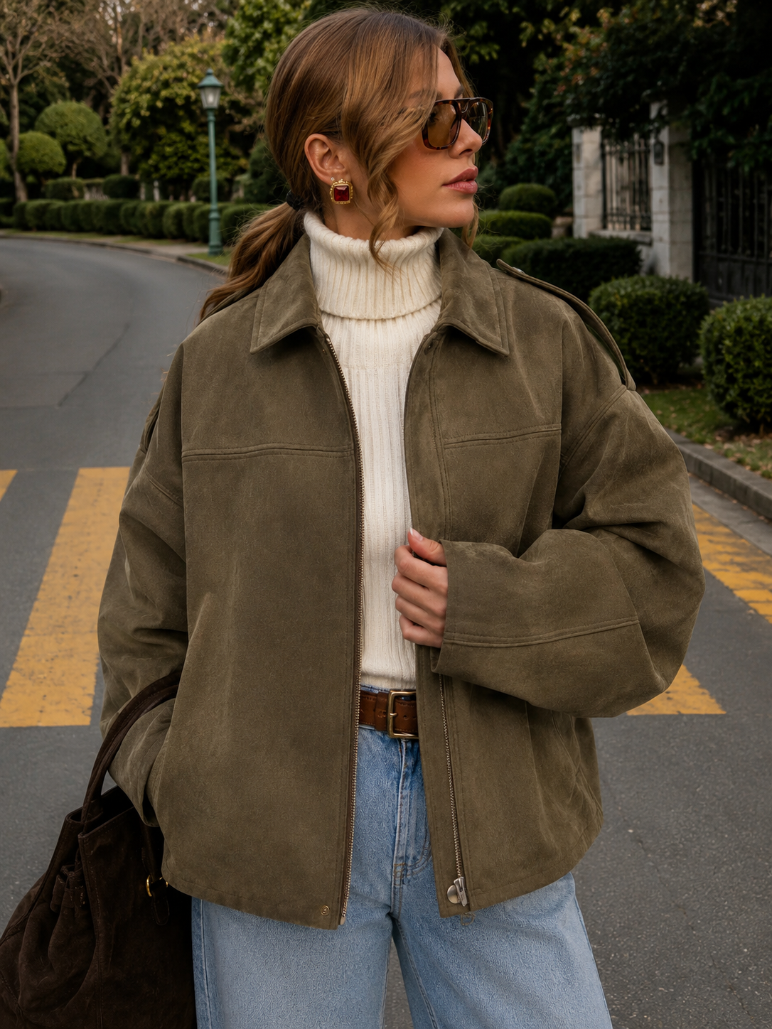 Chaqueta Bianca — Bomber Oversized de Ante con Acolchado Urban