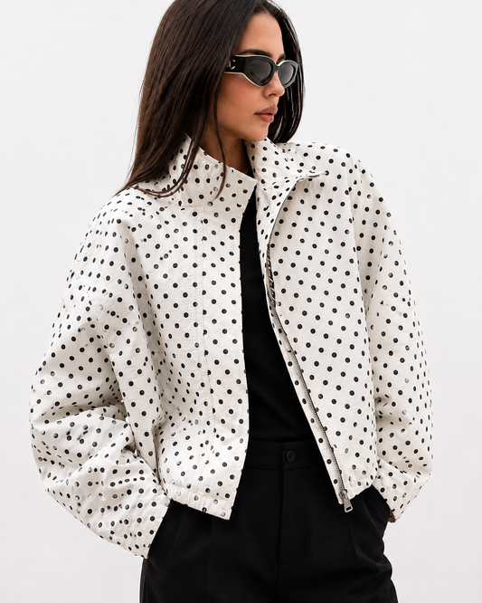 Chaqueta Dot Chic — Bomber Holgada de Entretiempo con Diseño Clásico