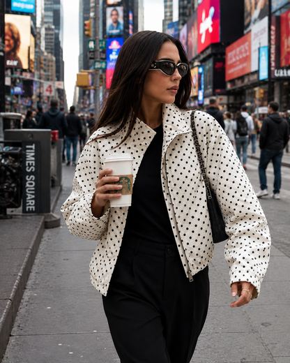 Chaqueta Dot Chic — Bomber Holgada de Entretiempo con Diseño Clásico