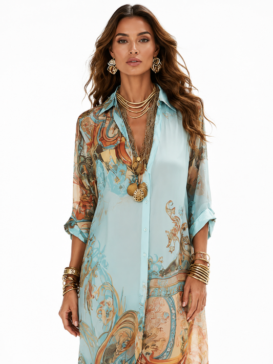 Vestido Aurora — Chiffon Estampado de Corte Fluido y Elegante