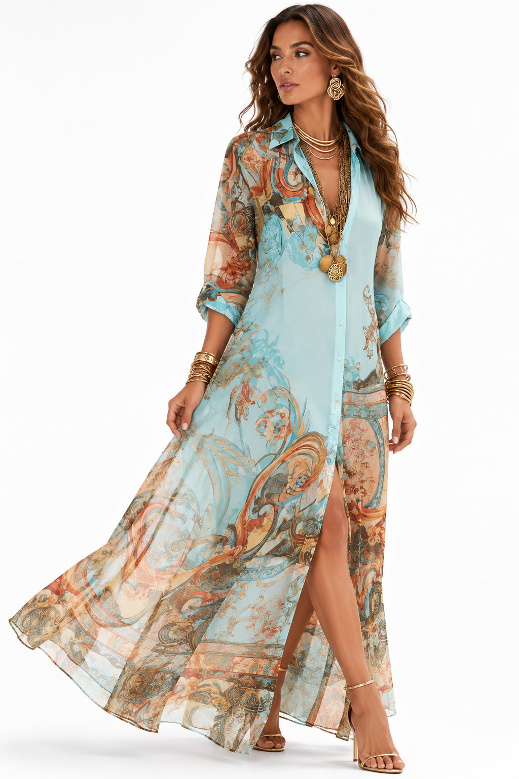 Vestido Aurora — Chiffon Estampado de Corte Fluido y Elegante