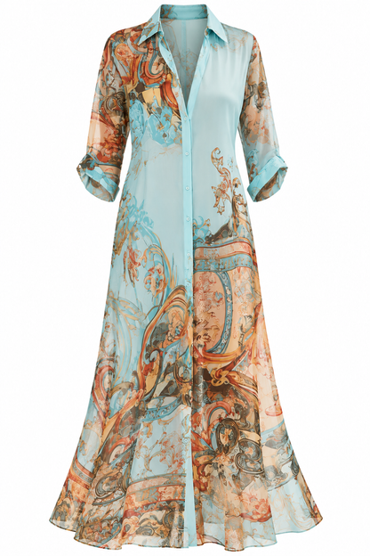 Vestido Aurora — Chiffon Estampado de Corte Fluido y Elegante