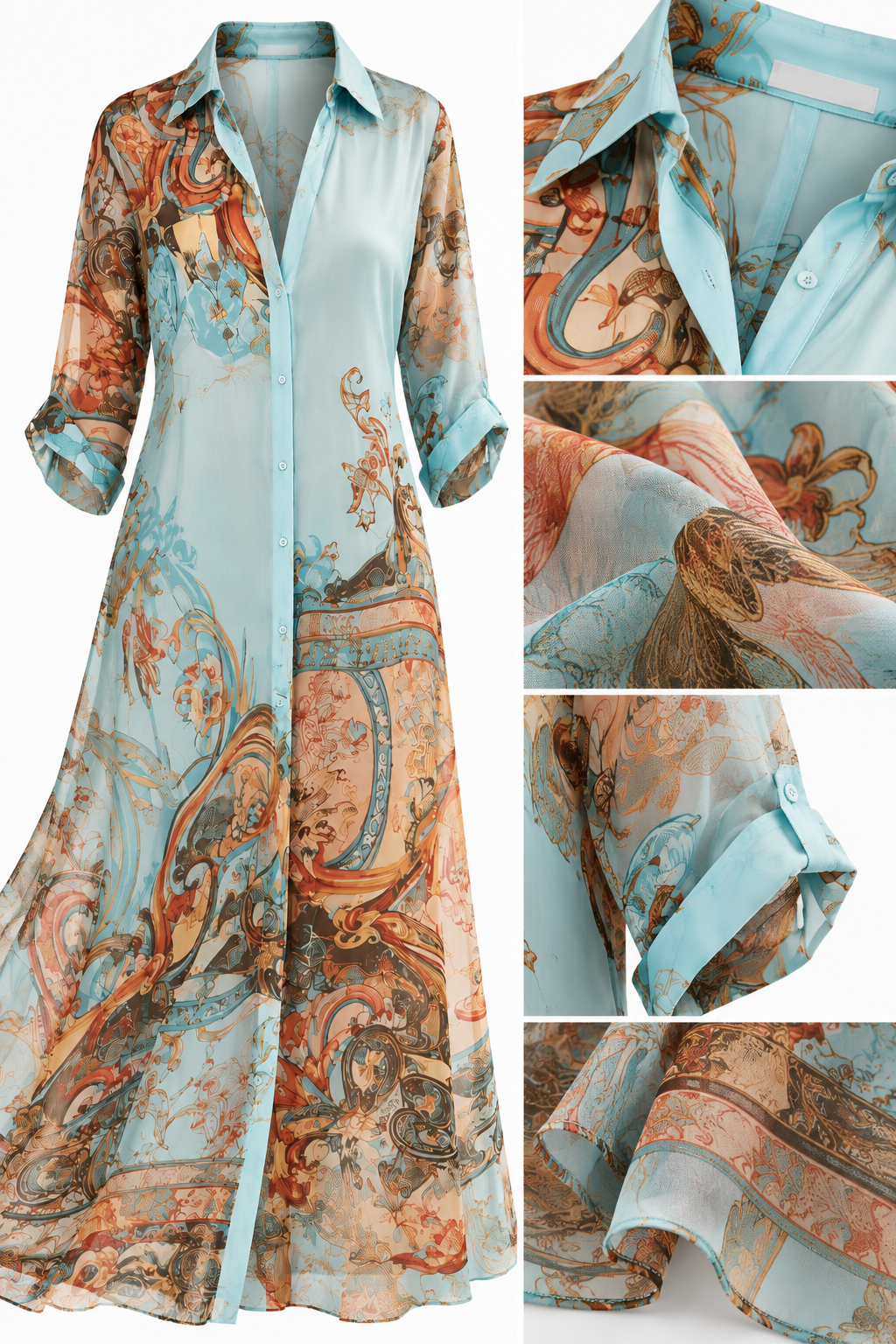 Vestido Aurora — Chiffon Estampado de Corte Fluido y Elegante