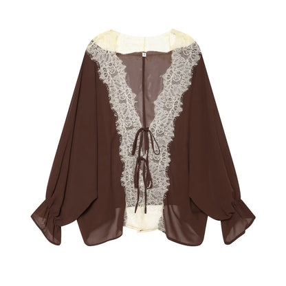 Blusa Isabella — Elegante con Encaje, Lazo y Corte Holgado